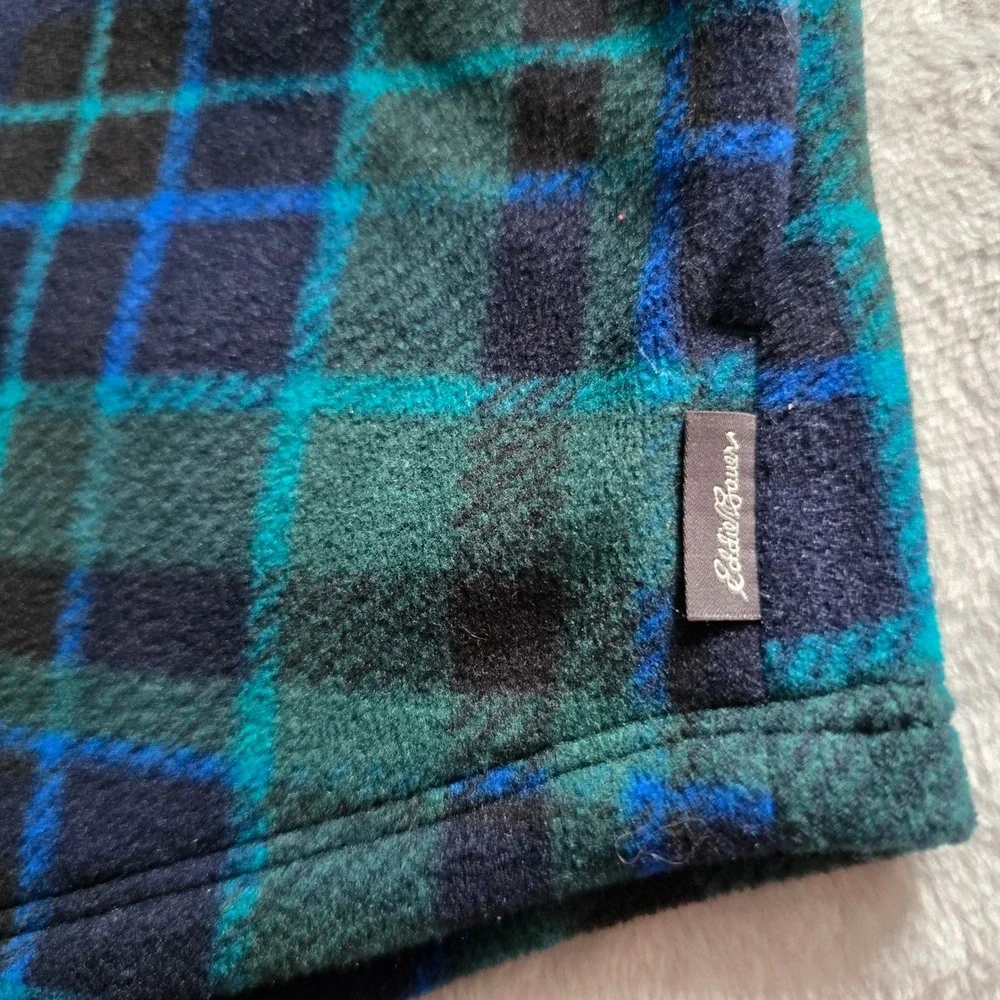 Eddie Bauer‎ Womens Microfleece Button Up Shirt Plaid Teal Navy Blue Medium M